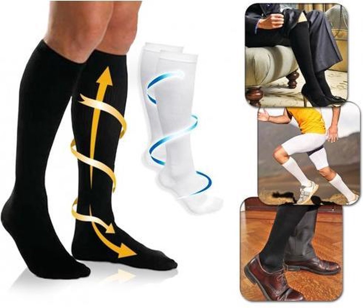 Duopack Kompressionsstrümpfe / Stützstrümpfe Unisex - Schwarz - Größe 41-46 - 2 Paar