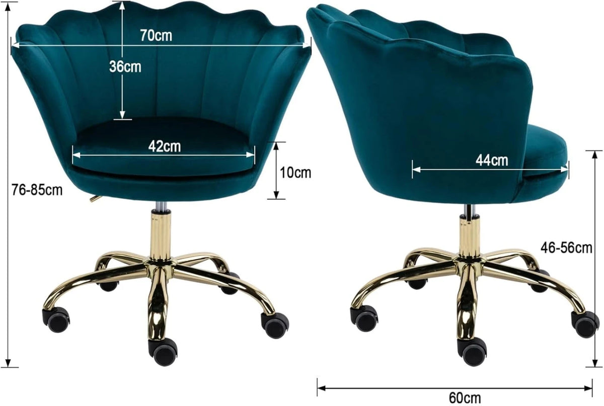 Ya-Home Bürostuhl – Blumenförmiger Design-Bürostuhl aus Samt mit goldenem Gestell – höhenverstellbar