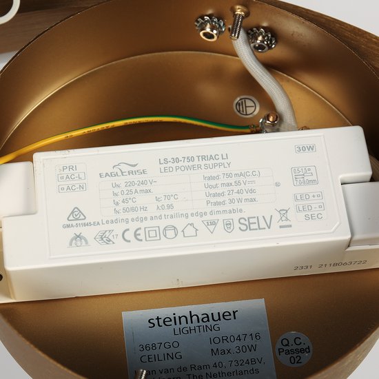 Steinhauer Wandleuchte Mykty - gold - Metall - 40 cm - eingebautes LED-Modul - 3687GO