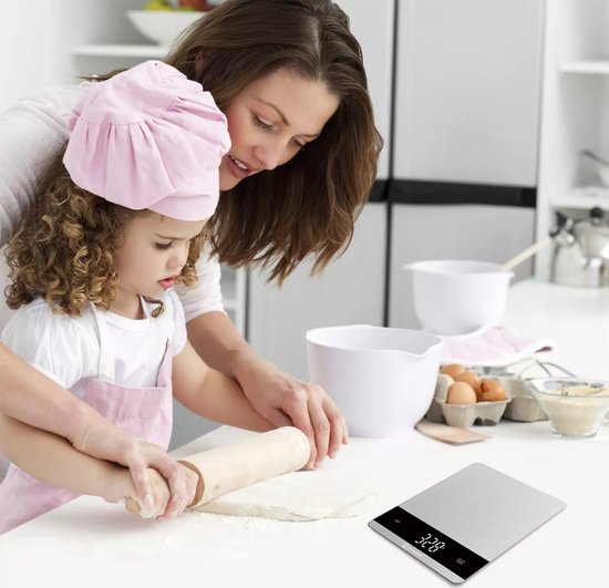 Kitchenwell Digitale Präzisions-Küchenwaage - Küchenwaage - 5gr - 10kg - Tara-Funktion - Grau