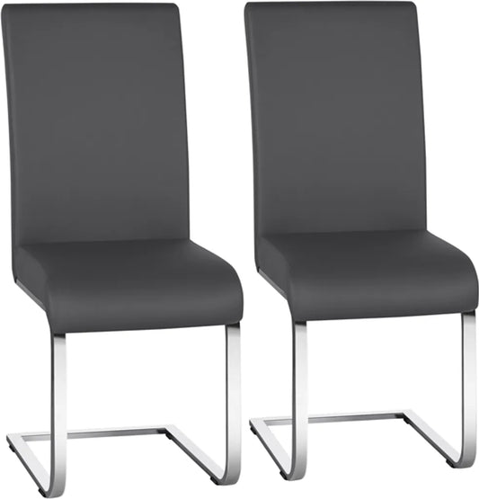 Yaheetech Esszimmerstühle, 2er-Set – Dunkelgrau – Freischwinger aus PU-Leder mit Metallgestell