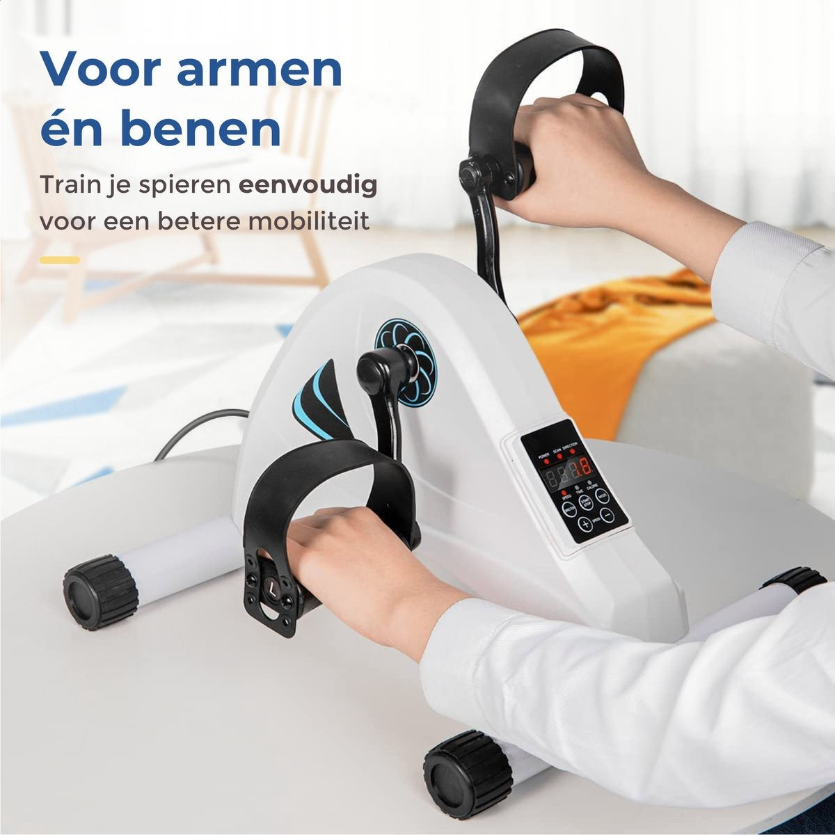 SafeLife Mini Heimtrainer - Elektrisch & einstellbarer Widerstand - 26 x 40 x 34 cm - Weiß
