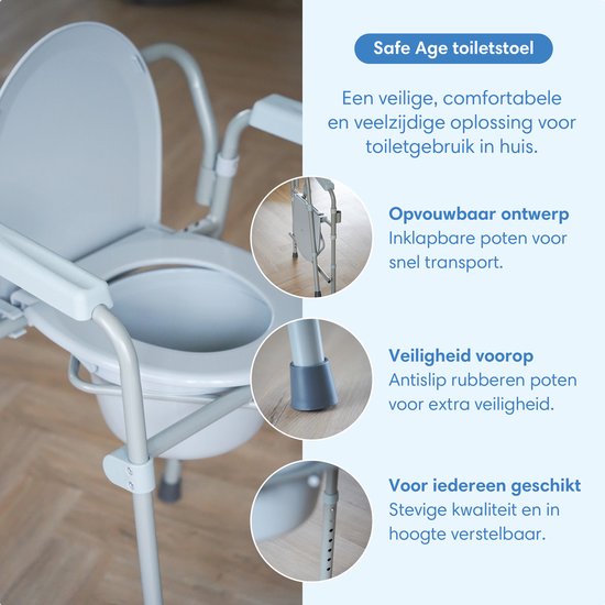 Safe Age® Toilettenstuhl 3-in-1 - faltbar & höhenverstellbar - Toilettenerhöhung & Poststuhl mit Eimer - bis 160 kg - für Senioren & Rekonvaleszenten - po Stuhl - Toilettenstuhl