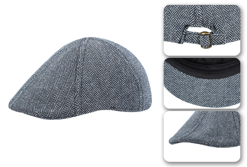 Milanoro Flat Cap in Navy - Zeitloses Fischgrätenmuster - Warm, atmungsaktiv und stilvoll für den Winter