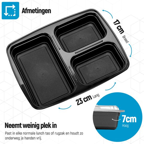 Fitcrafters Meal Prep Trays - Frischhalteschalen - Tiefkühlschalen - 10 Stück - 3 Fächer - 1L - BPA frei