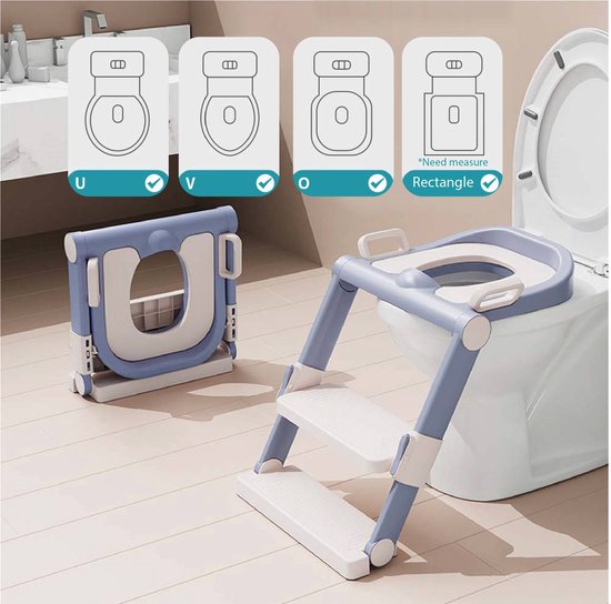 Toilettensitzverkleinerer mit Trittleiter – Toilettentrainer mit Trittstufe – Töpfchen für Kleinkinder – 1 bis 10 Jahre – Maximale Tragkraft 75 kg – Zusammenklappbar – grau