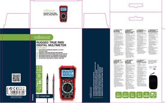 Velleman Universal Robustes Echt-Effektivwert-Digitalmultimeter - Kat Iii - 600 V - 8 Funktionen