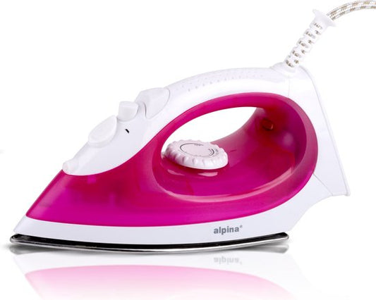 alpina Dampfbügeleisen - 2000 Watt - stufenlose Temperatur - Dampfstoß - Sprühfunktion - Edelstahlsohle - Pink