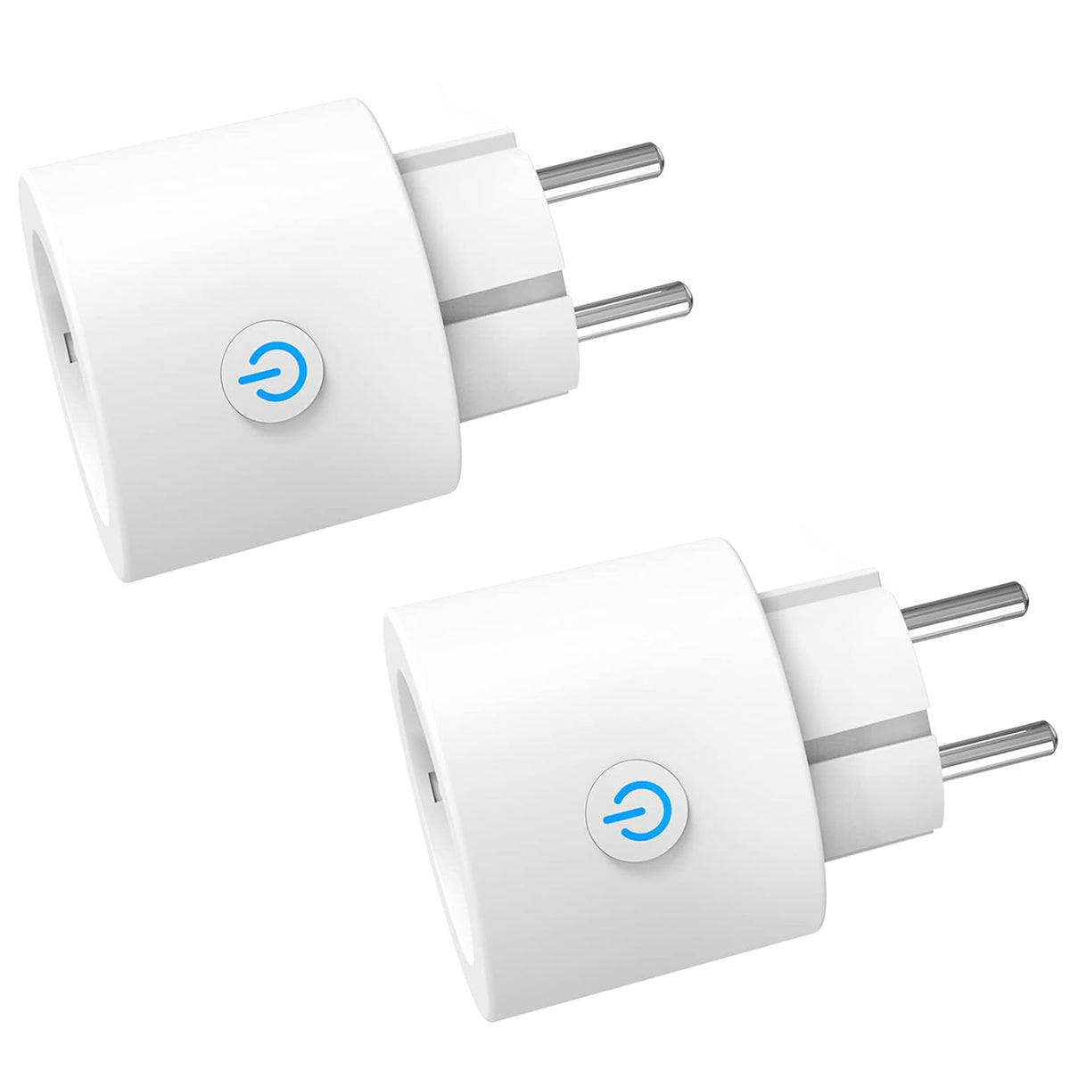 Antela Smart-Steckdose mit Energieverbrauchsanzeige, 2er-Set – WLAN und Sprachsteuerung – Weiß – Feuerfestes ABS
