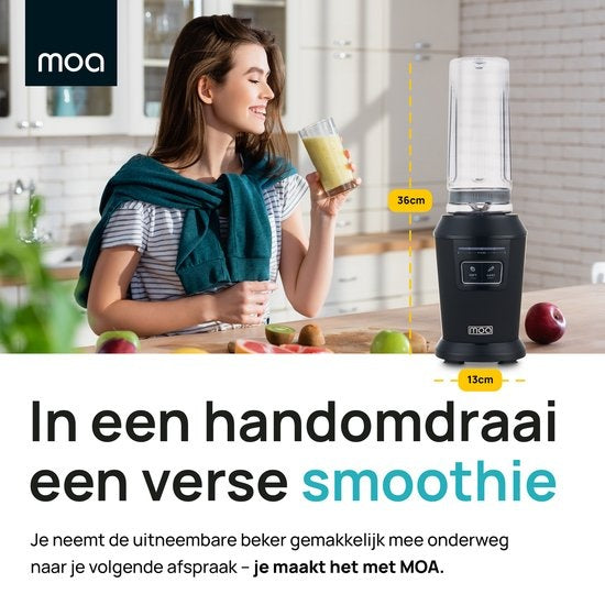 MOA Blender - Blender to Go - Mini-Mixer - 2 600ml Tritan Becher - Smoothie Maker - 800W - Schwarz - MB10B