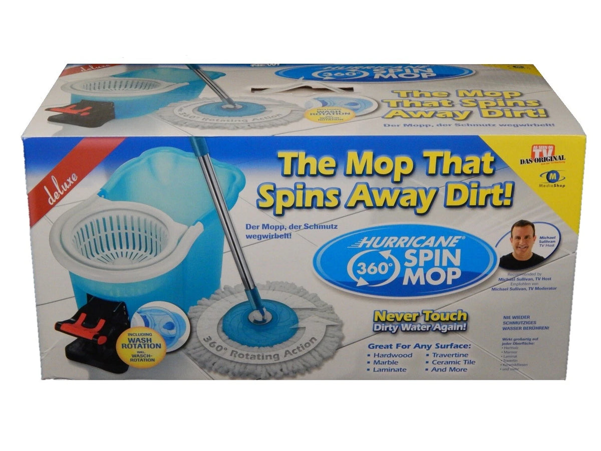 Hurricane Spin Mop Deluxe – Wischset mit Eimer, Waschfunktion und Schleuder – Mikrofaser-Mopp mit 360°-Drehgelenk – Blau/Weiß