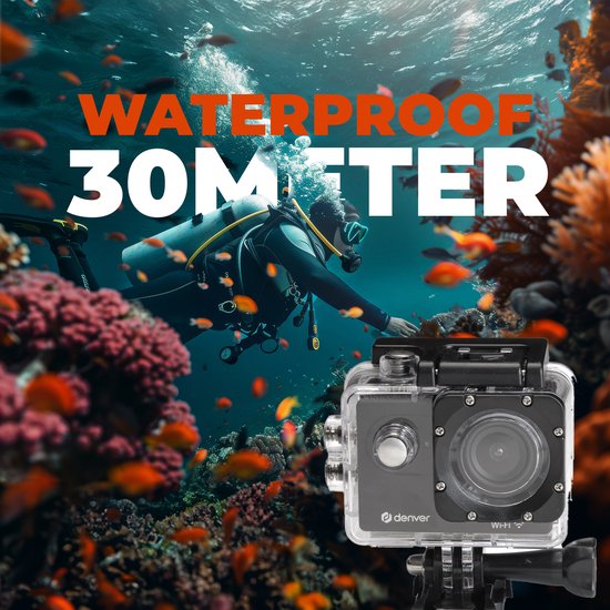 Denver Action Kamera Full HD - 12MP - Foto & Video - WiFi - App - 30M Wasserdicht - Inkl. Zubehör - ACW5054