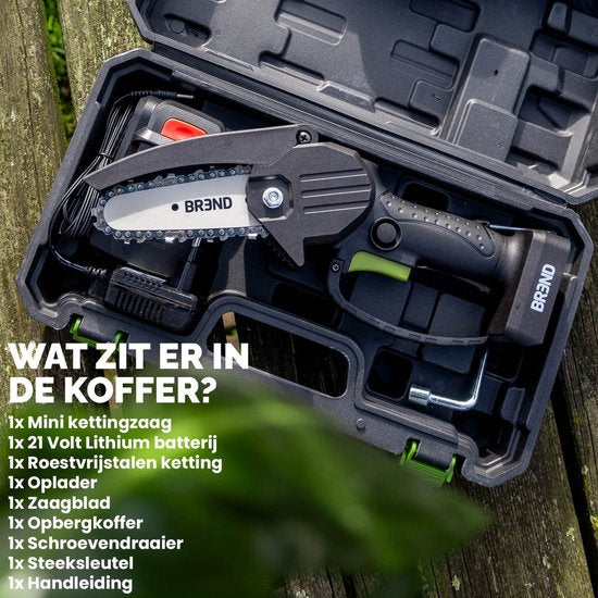 BREND BR-2236 Elektrische Mini-Kettensäge mit Akku und Aufbewahrungskoffer - Schnurlose Baumsäge für Äste und Stämme - 20 Min. Schnittzeit - Schwarz