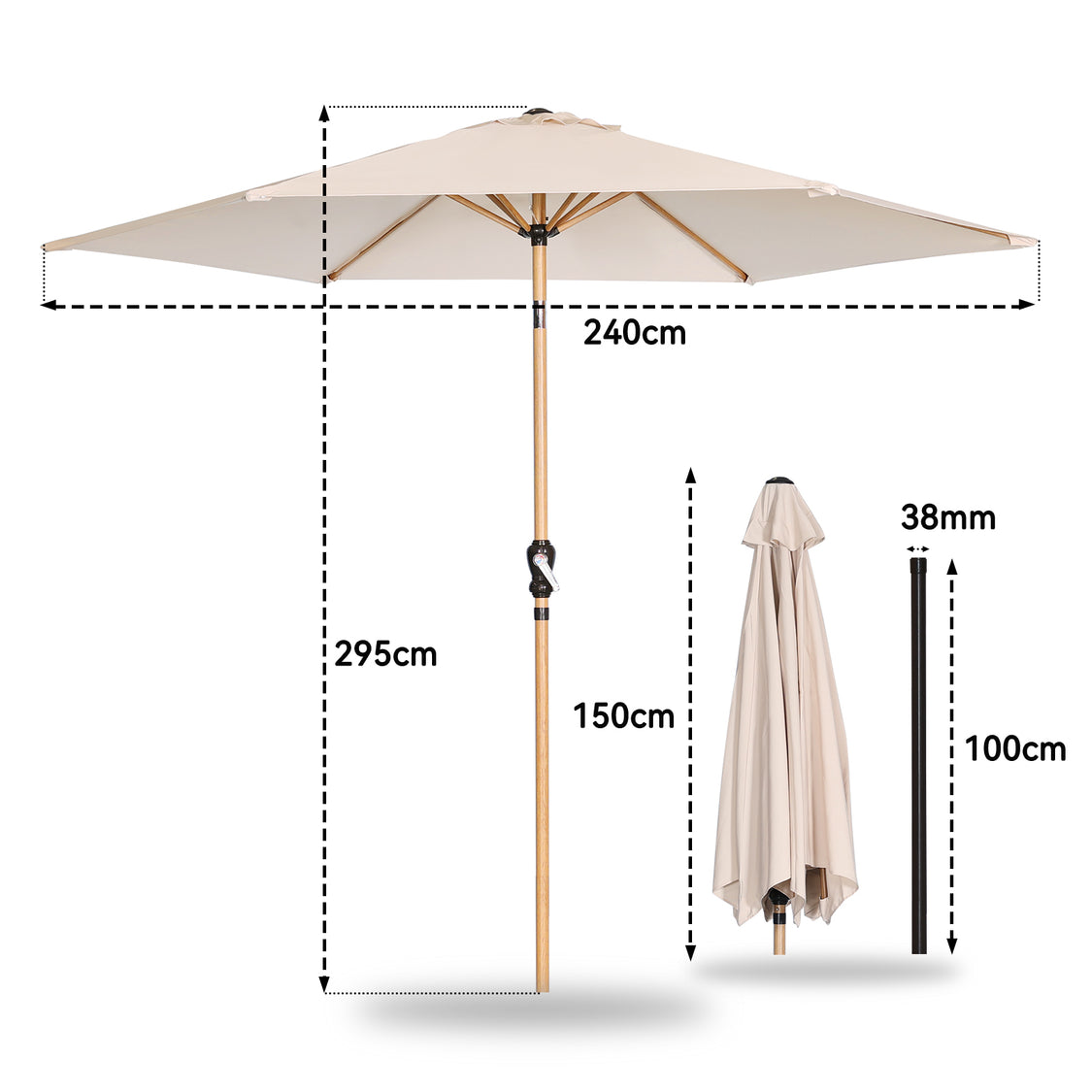 Angel Living Sonnenschirm Ø 300 cm – Runder, neigbarer Gartenschirm mit Kurbel – Aluminium und Polyester – UV50+ – Wasserabweisend – Cremegelb