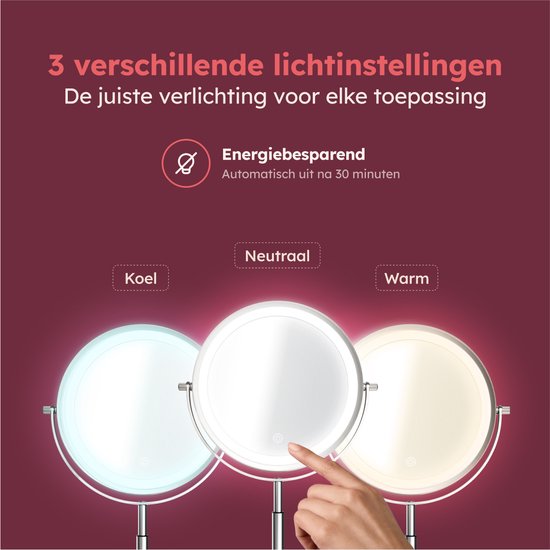 Fraay® XL Make-up-Spiegel mit LED-Beleuchtung - 10-fache Vergrößerung - Vergrößerungsspiegel mit Licht - wiederaufladbar - Rasierspiegel - Badezimmerspiegel - Chrom
