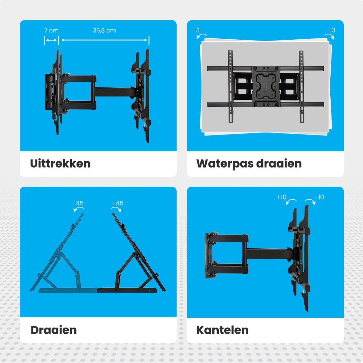 Auronic TV-Halterung - drehbar und neigbar - 37 bis 70 Zoll - bis zu 60 KG - Schwarz