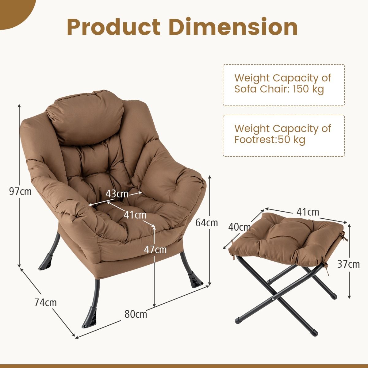 Coast Sessel mit Hocker – Relaxsessel mit Armlehnen und Fußstütze – Ergonomisches Design – Braun
