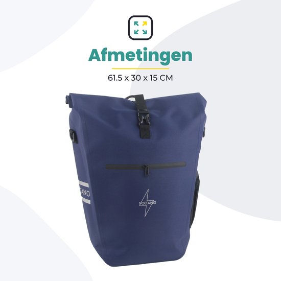 Voltano Luxe E-Bike Gepäcktasche 28L - Marineblau - Gepäckträgertasche mit Laptop-Fach - 100% wasserdicht - mit Schultergurt