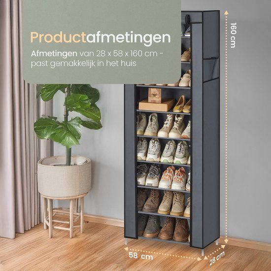 O'DADDY® Schuhregal staubfrei - 10 Lagen - 27-35 Paar Schuhe - Schuhschrank - Schuhregal - Wasserdicht und staubdicht - Schwarz