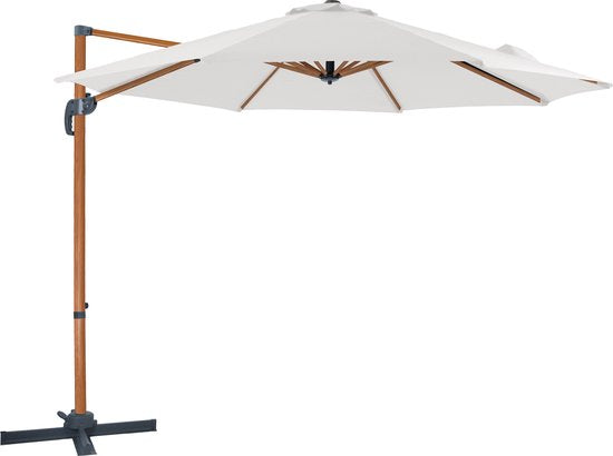AXI Marisol Schwebeparasol Ø 300 cm Holzoptik/Beige inkl. Schutzhülle – Pulverbeschichtetes Aluminiumgestell mit Kreuzfuß – Um 360° drehbar – Neigbar – UV-beständiges Tuch