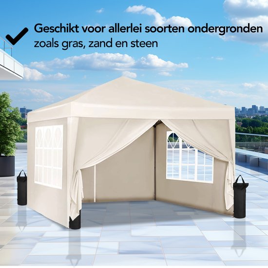 Brixy Partyzelt - faltbar - einfacher Aufbau - 3x3m - wasserdicht - Pavillon mit Seitenwänden - inkl. Tragetasche - Creme
