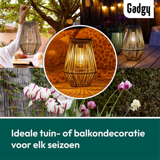 Gadgy Solar-Gartenleuchte Rattan Beige - Solar-Gartenleuchte - Solar-Tischleuchte mit USB-Anschluss - Außenleuchte Gartenstatue - Gartenlaterne mit Tag/Nacht-Sensor - Beleuchtung für draußen - Laterne Garten