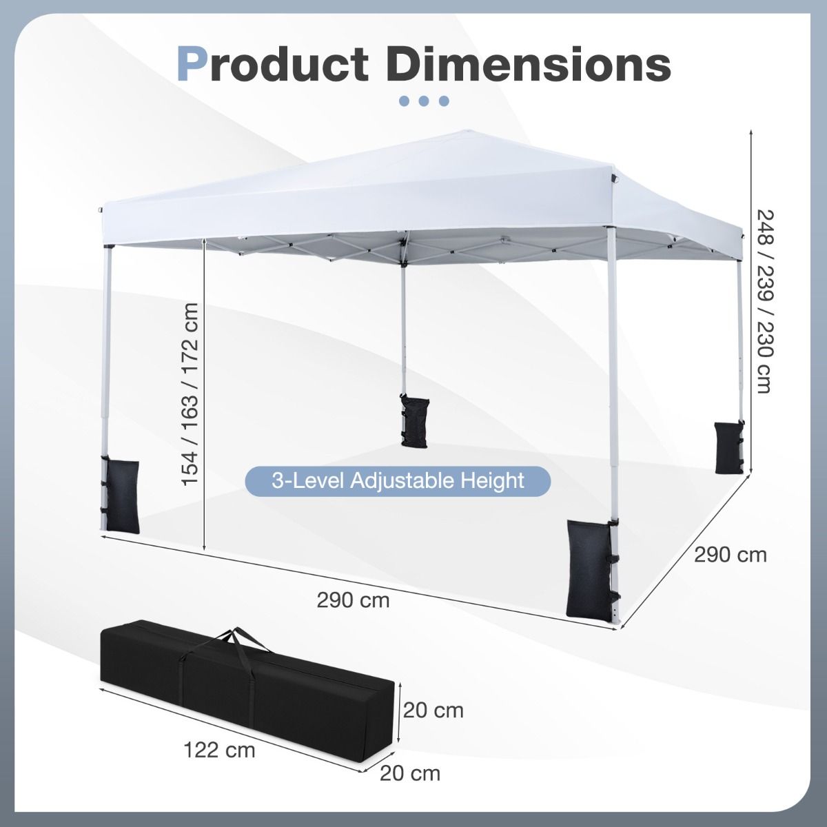 Coast Pop-up-Gartenpavillon – höhenverstellbar – faltbares Partyzelt – weiß 290 x 290 cm