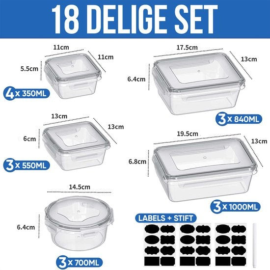 Strex Food Storage Containers - Meal Prep Containers - Kunststoff-Gefrierschrank-Container - mit Deckel - 18 Stück Set - BPA Free Microwave Containers