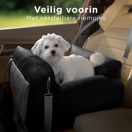 CozySense® Hundesitz für das Auto – Hundekorb für kleine Hunde – Für den Vorder- und Rücksitz – Waschbarer Bezug & auch als Tragetasche verwendbar – Schwarz/Grau