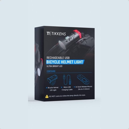 Tikkens - Helmlampe LED - Front- & Rücklicht - USB wiederaufladbar - wasserdicht- Schwarz
