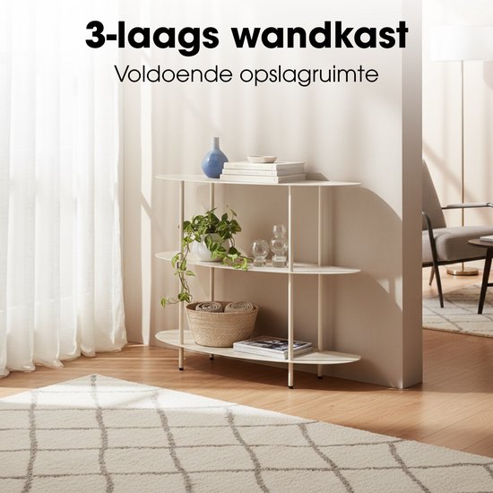 Mica Decorations Wandregal – Aufbewahrungsregal und Metall-Wandregal zur Dekoration im Wohnzimmer – Geeignet für Pflanzen und Accessoires – Stabiles Regal aus Eisen – 90 x 28 x 81 cm – Off-White