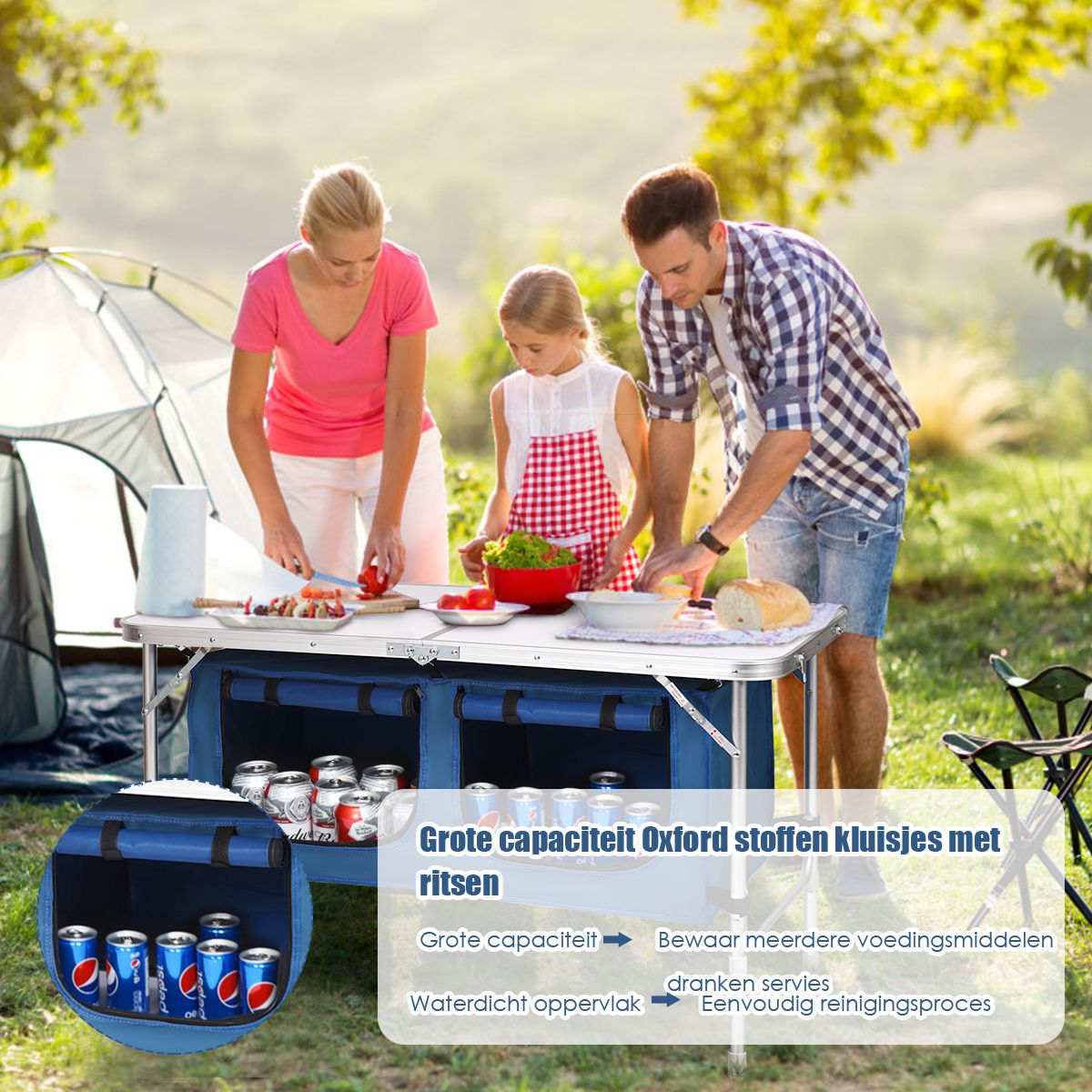 Coast Campingtisch mit Stauraum – höhenverstellbar – zusammenklappbar – dunkelblau 120 x 60 cm