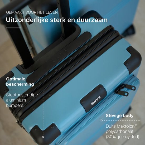 ONYX Hybrid Pro Check-in Koffer - Large 100 Liter - Recyceltes Polycarbonat und reißverschlussloses Design - Mit TSA-Schloss und Spinner-Rädern - Mit Laptopfach - Glacier Blue
