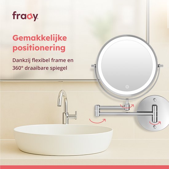 Fraay® Make-up-Spiegel mit LED-Beleuchtung - 10-fache Vergrößerung - Vergrößerungsspiegel mit Licht - wiederaufladbar - Rasierspiegel - Badezimmerspiegel - Chrom