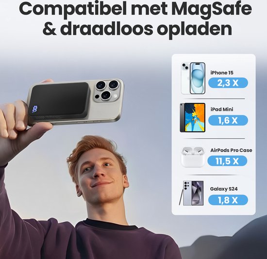 Magsafe Powerbank - 10.000mAh - Auch für Android Qi2 geeignet - 15W Magnetisch & Kabellos - Schwarz - von Faas
