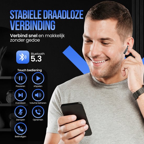 Strex Wireless Earphones - Aktive Geräuschunterdrückung - LED-Anzeige - Kabellose Bluetooth-Ohrhörer - Ohrhörer Wireless - Bluetooth 5.3 - Schwarz