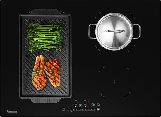 KitchenBrothers - Eingebautes Induktionskochfeld - 70 cm - 4 Kochzonen (2800W pro Zone) - Flex Zone & Turbo Boost - Glas & Keramik - Schwarz
