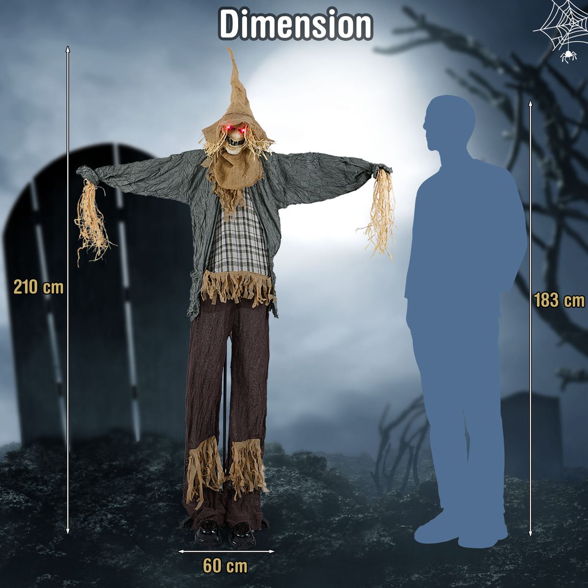 Coast Halloween-Vogelscheuche – animiert – geräuschgesteuert – leuchtende Augen – 213 cm