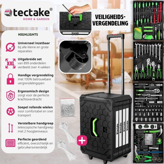 Tectake Werkzeugkoffer - 200-teilig - 4 Schubladen - Trolley - Schwarz