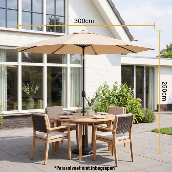 Tristar Stabsonnenschirm – 300 cm, rund – Garten & Balkon – neigbar – inkl. Schutzhülle – PA-7904 – Beige