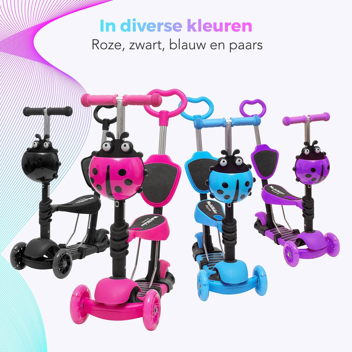 LifeGoods MultiRider - Kinderroller mit Lenker - 3 -8 Jahre - Jungen/Mädchen - 3 leuchtende Räder - Pink