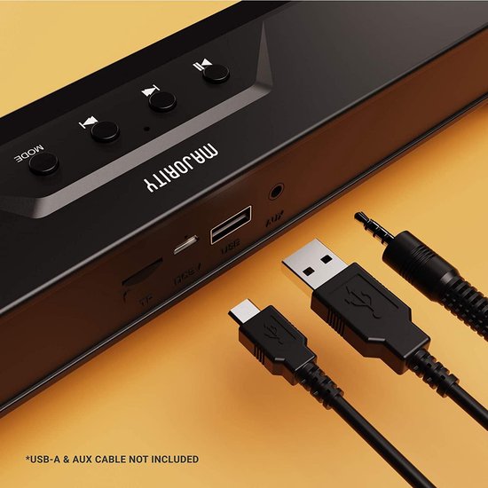 Majority Atlas Soundbar - PC-Soundbar - tragbare Bluetooth-Soundbar - 8+ Batterielaufzeit - USB- und AUX-Anschluss - Plug & Play - Schwarz