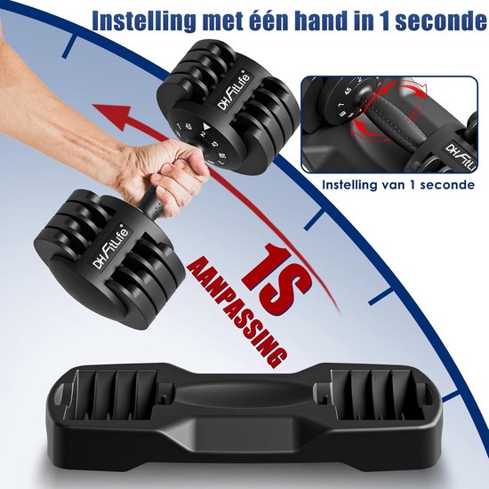 DH FitLife 2 bis 12 kg mit 5 Gewichtsstufen – verstellbares Hantelset für Krafttraining, kurzes Hantelset mit platzsparenden Hantelscheiben für das Training zu Hause, kurze Hanteln, verstellbar, variable Gewichte 5-in-1, 2 Stück