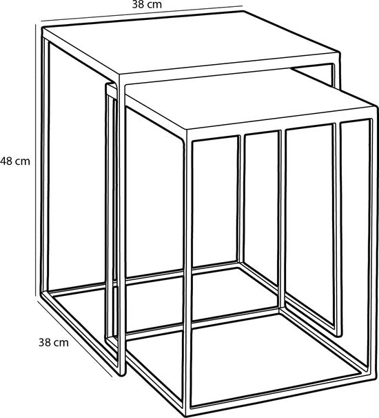 Mica Decorations Odile Outdoor Beistelltisch - 2er Set - L38 x B38 x H48 cm - Metall - Braun, Weiß