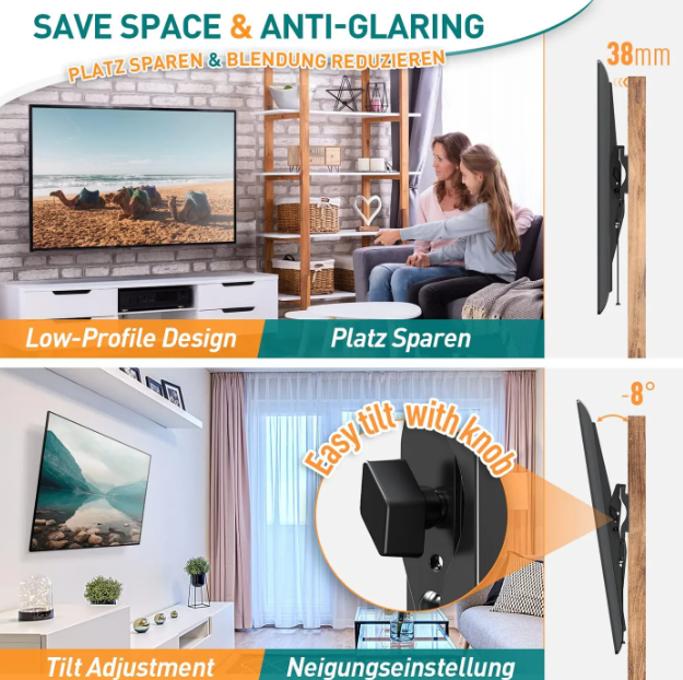 ELIVED Ultra Slim TV-Wandhalterung 26–60 Zoll – neigbar – bis zu 45 kg