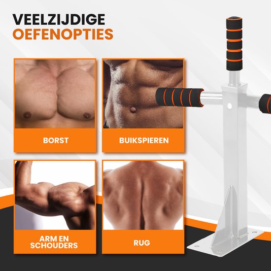 TTD® Premium Klimmzugstange - Klimmzugstation - Wandklimmzugstange - Dip Station - Dip Bars - Home Sports - Home Fitness - Hochwertige Materialien - Extra stabile Befestigungsteile - Heimtraining - Weiß/Orange