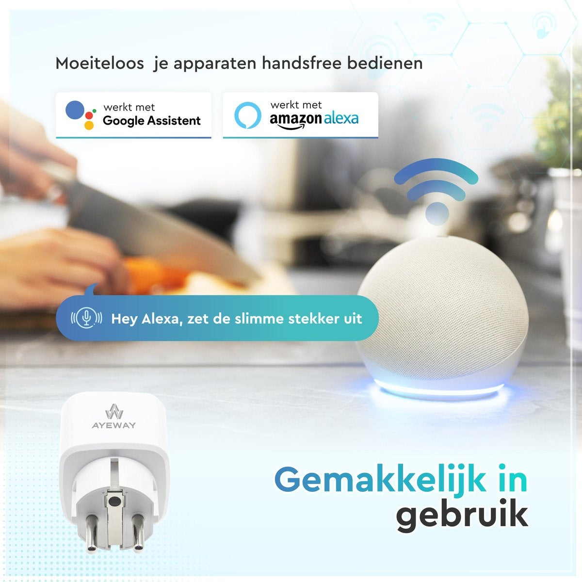 AyeWay Smart Plug mit Energiezähler - Smart Plug - WiFi Steckdose - Funktioniert mit Google Home & Alexa - iOS & Android - 1 Stück