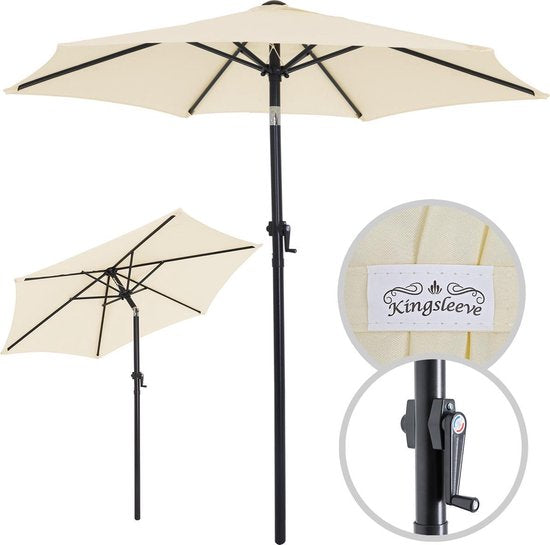 Kingsleeve Sonnenschirm 200 cm – mit Kurbel und Neigungsmechanismus – Beige