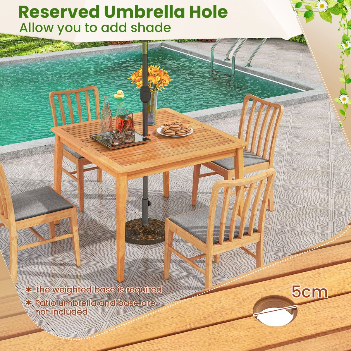 Coast Gartentisch aus Akazienholz – quadratisch – mit Sonnenschirmloch – naturbelassen – 100 x 100 cm
