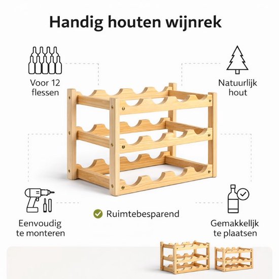 Weinregal aus Holz – Weinregal für 12 Flaschen – 45 x 22 x 28 cm